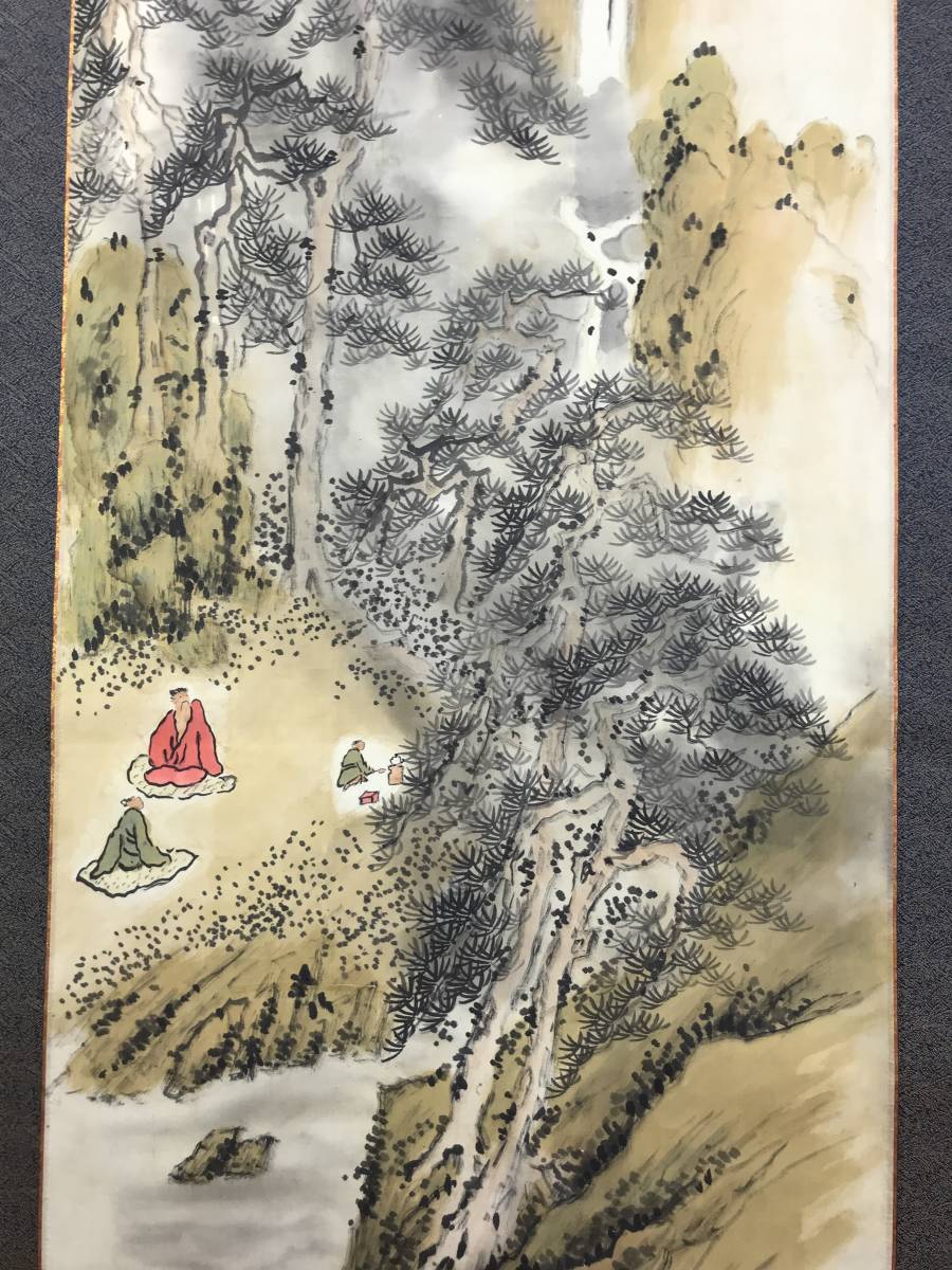 模写/狩野邦信/桜花山水図/布袋屋掛軸HG-5 模写/狩野邦信/