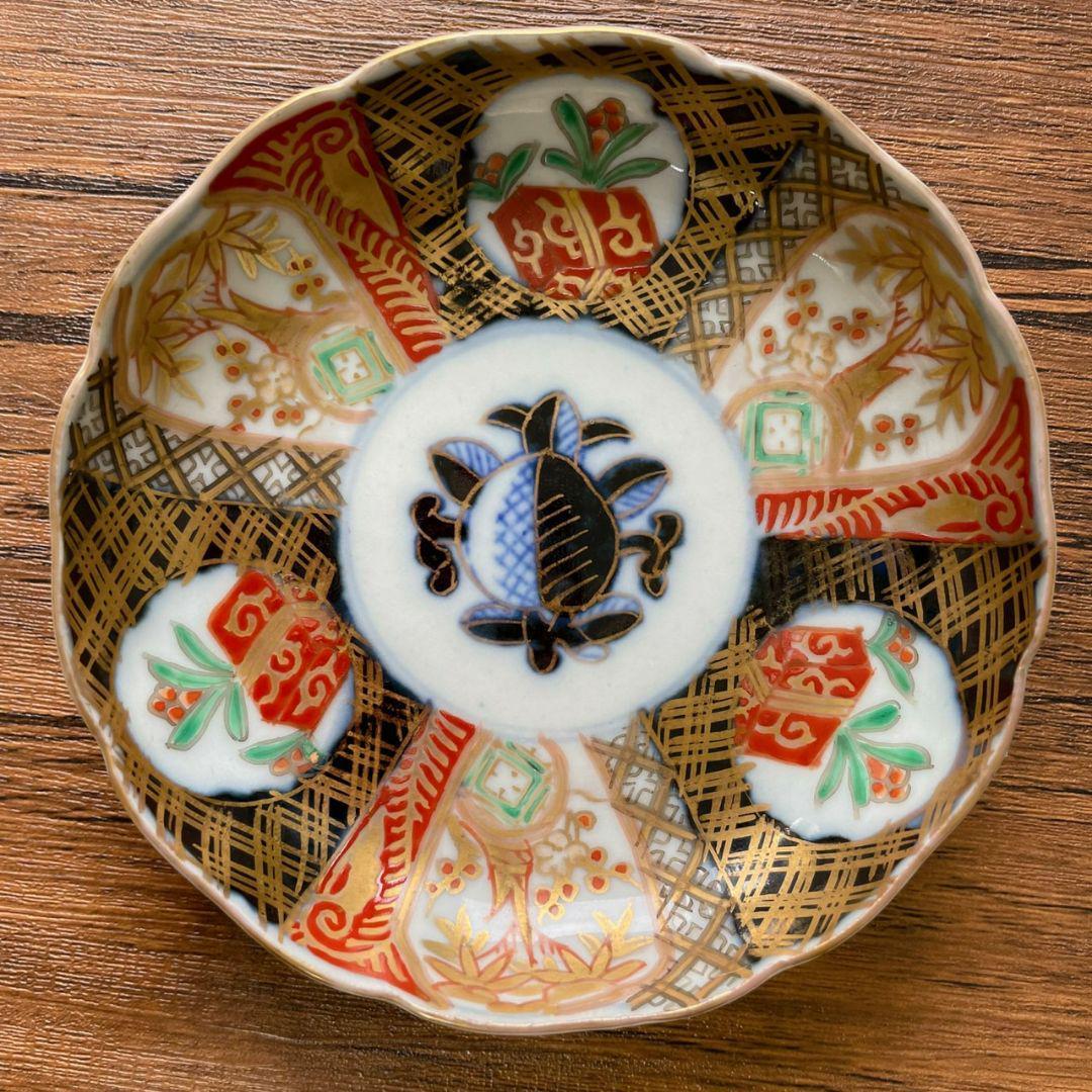 明治期 古伊万里 青絵金彩鳳凰図皿5客揃 銘々皿/中