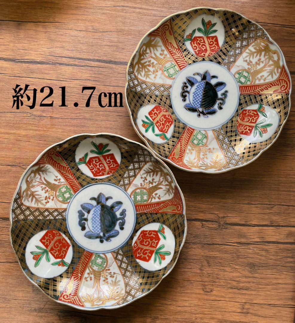 伊万里 色絵 錦手 大皿 一対 [B30772] 高さ5cm 直径31cm 古玩 古美術 古