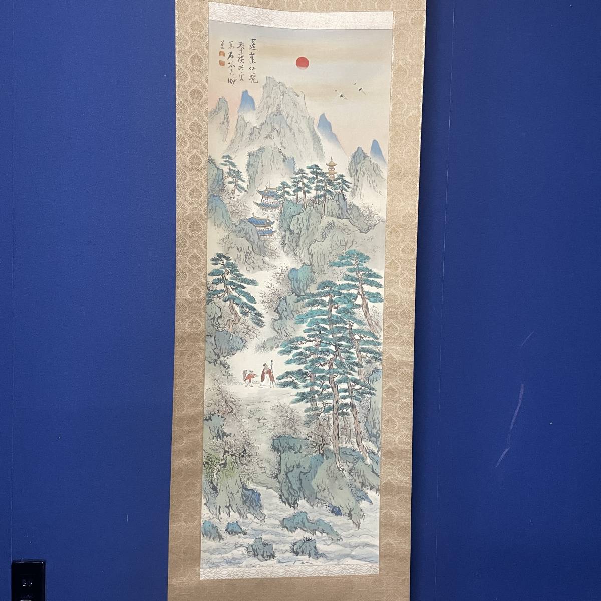 真作/西脇繁華/山村釣人図/桐共箱タトウ箱付/布袋屋掛軸HD-526 真作