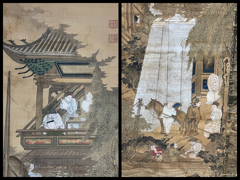 真作/森寛斎/水墨山水図/桐題箱付/布袋屋掛軸HI-672 真作/森寛斎/水墨