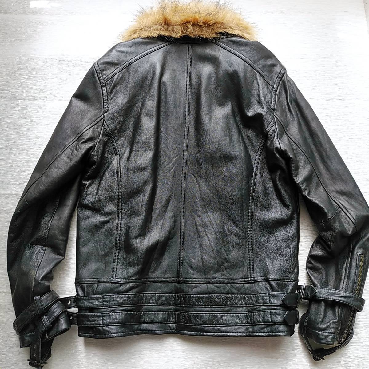 JACK ROSE 中綿革ジャン 羊革 ファー付 シングルライダースジャケット