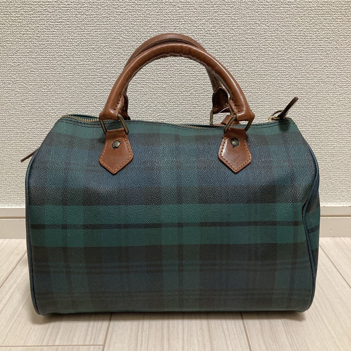 WORLD POLO ボストンバッグ ダークグリーン チェック柄 WORLD POLO