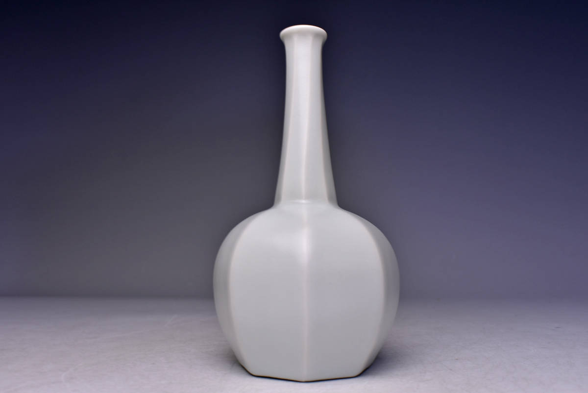 竹中浩 白磁面取花瓶 共箱付 京都府無形文化財指定 竹中浩 白磁面取
