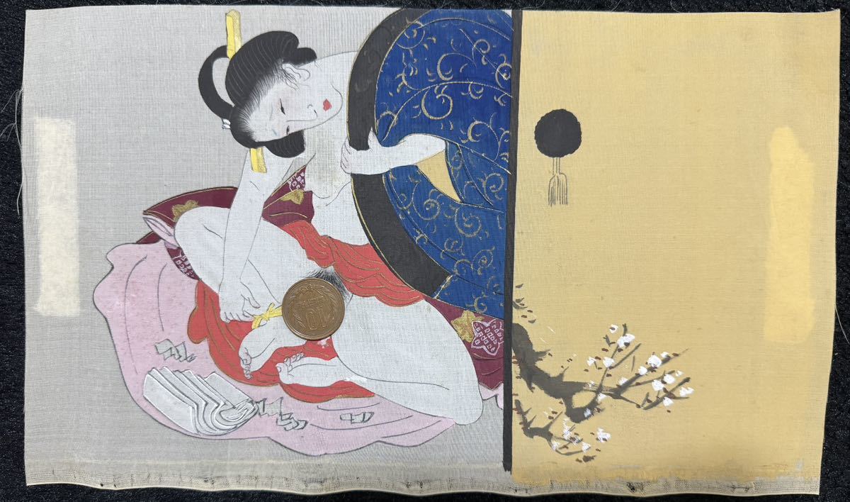 春画 肉筆 浮世絵 艶本 枕絵 春宮図 秘画 絹本 自作完全オリジナル品