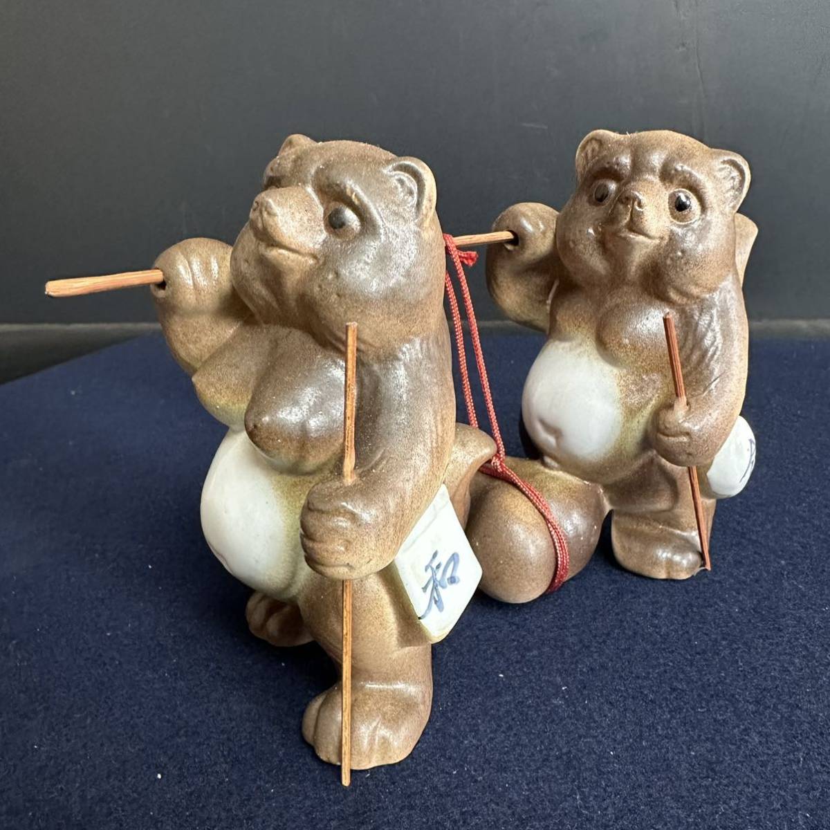 備前焼 たぬきの顔彫刻 夫婦狸飾り入 たぬきコレクター 狸グッズ 花瓶