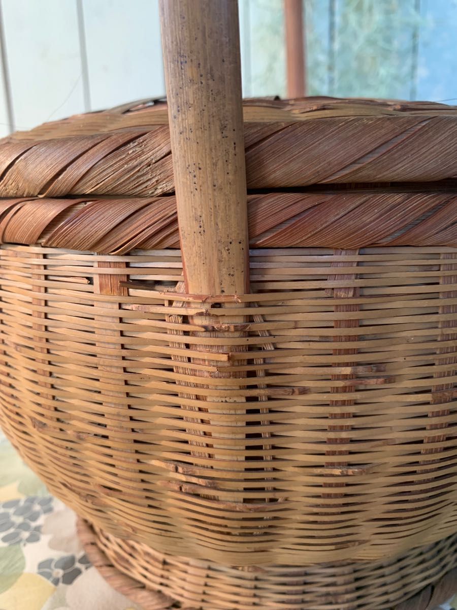 レトロ 竹細工 籠 カゴ 竹 竹籠 古道具 蓋付 古民具 アンティーク