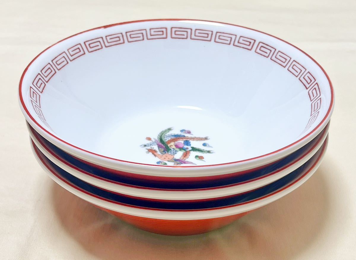 長峰陶苑 鳳凰図 ラーメン鉢 中華丼3客 昭和レトロ 中華食器 m359