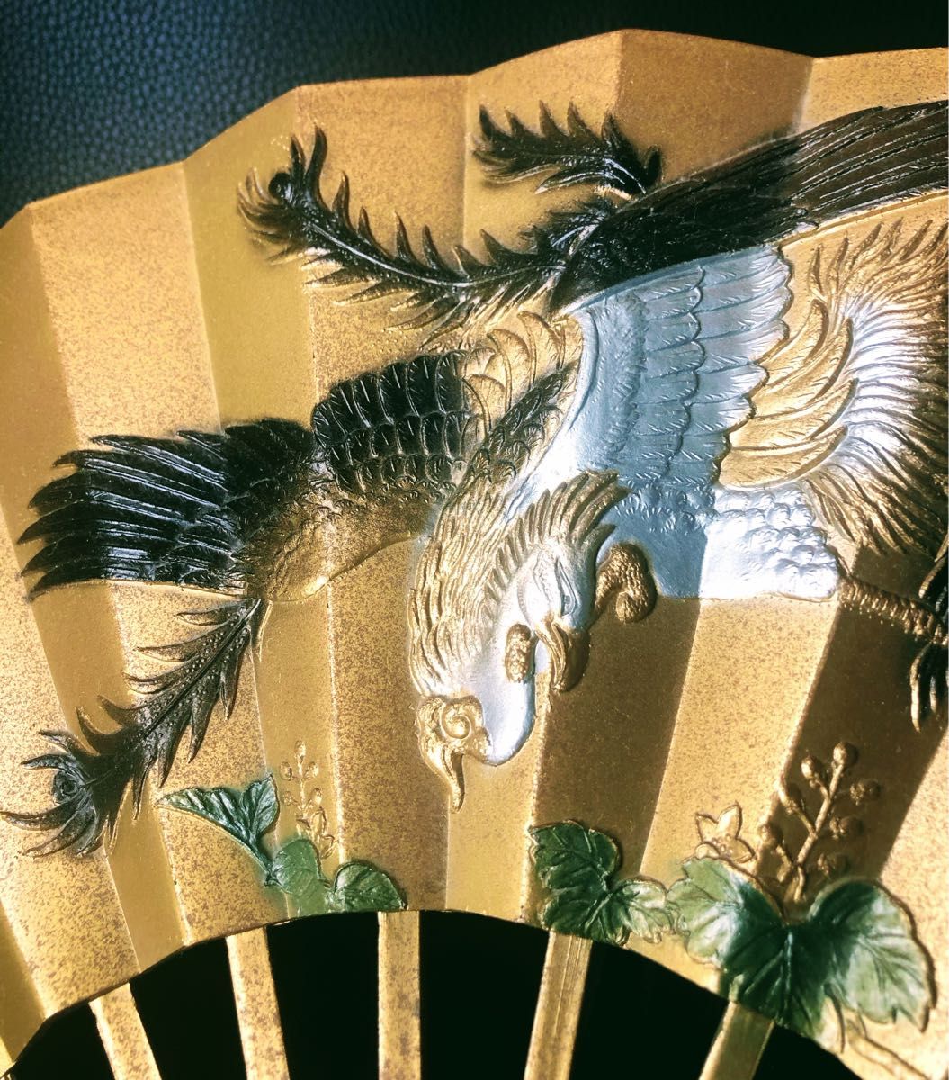 懐かしい昭和レトロ商品 鉄製鳳凰扇 金彩 飾り扇子 金属工芸