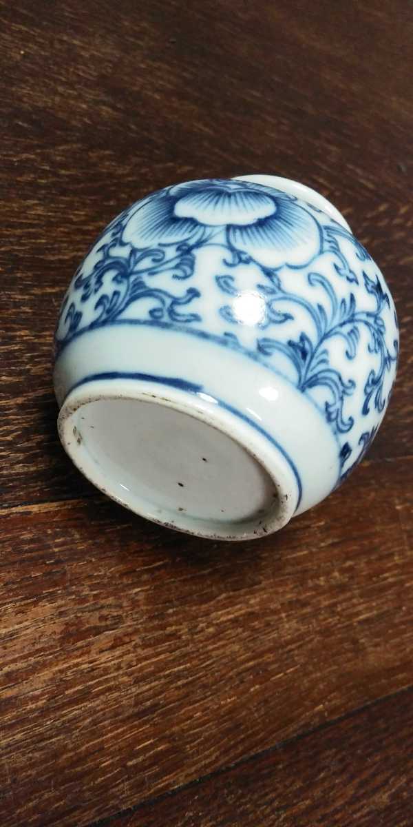 清時代・景徳鎮窯】青磁牡丹唐草紋双耳瓶｜花生・古渡り・