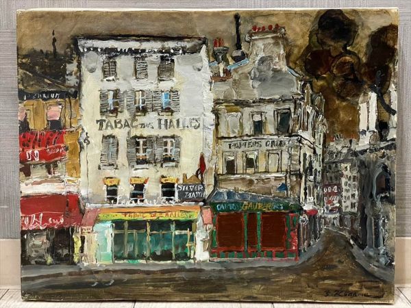 真作 美品 1960年代真筆油彩画！二科展/ニ紀展 児玉幸雄『ベルギーの村