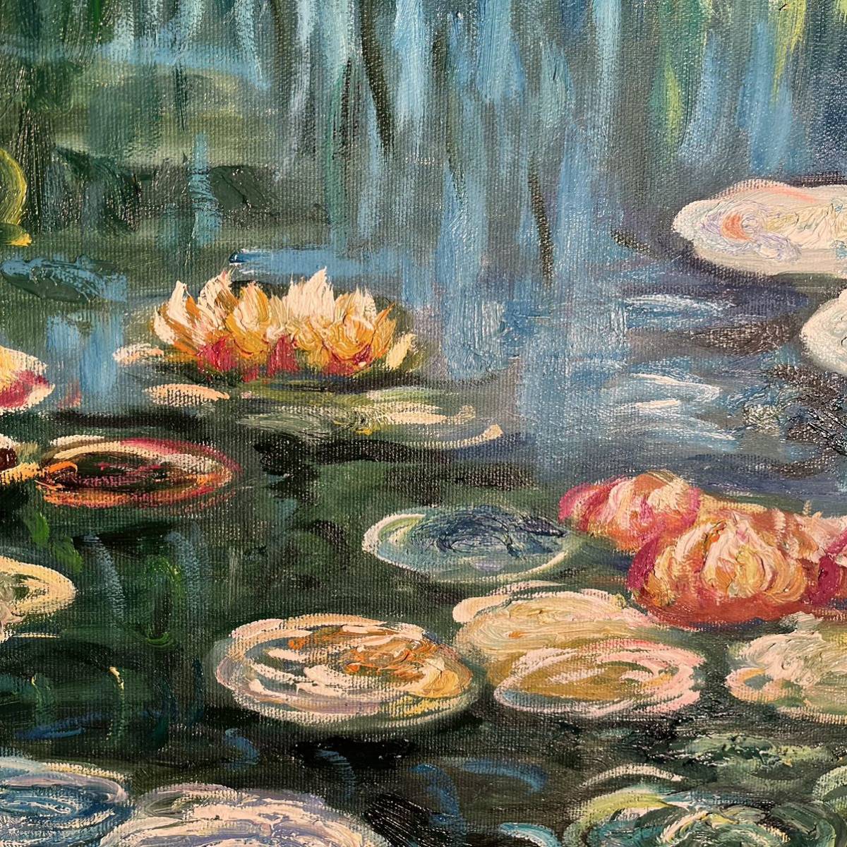 ☆秀作☆ 手書き油絵 クロード・モネ 睡蓮の池 額付 絵画 インテリア