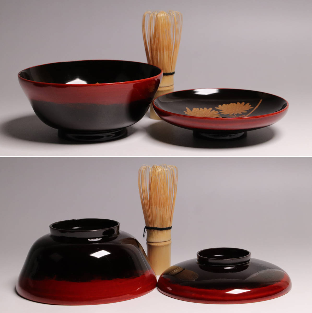 専用品です CG65 時代輪島塗 菊に蝶本金蒔絵 闇蒔絵 黒塗椀 四客 縁