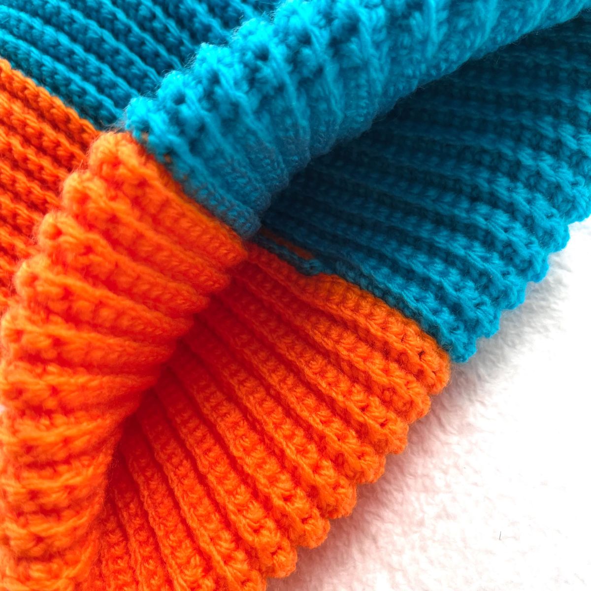 ニット ビーニー ニット帽 ツートーン オレンジ ターコイズ ブルー