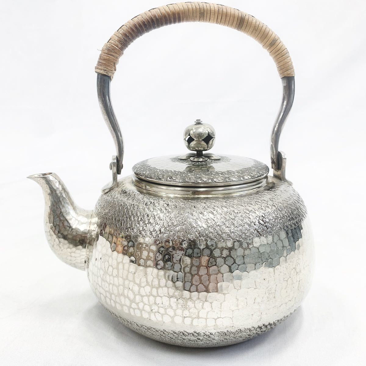 峯斎造 いぶし銀 燻銀 亀甲鎚目文 銀瓶 急須 湯沸 煎茶道具