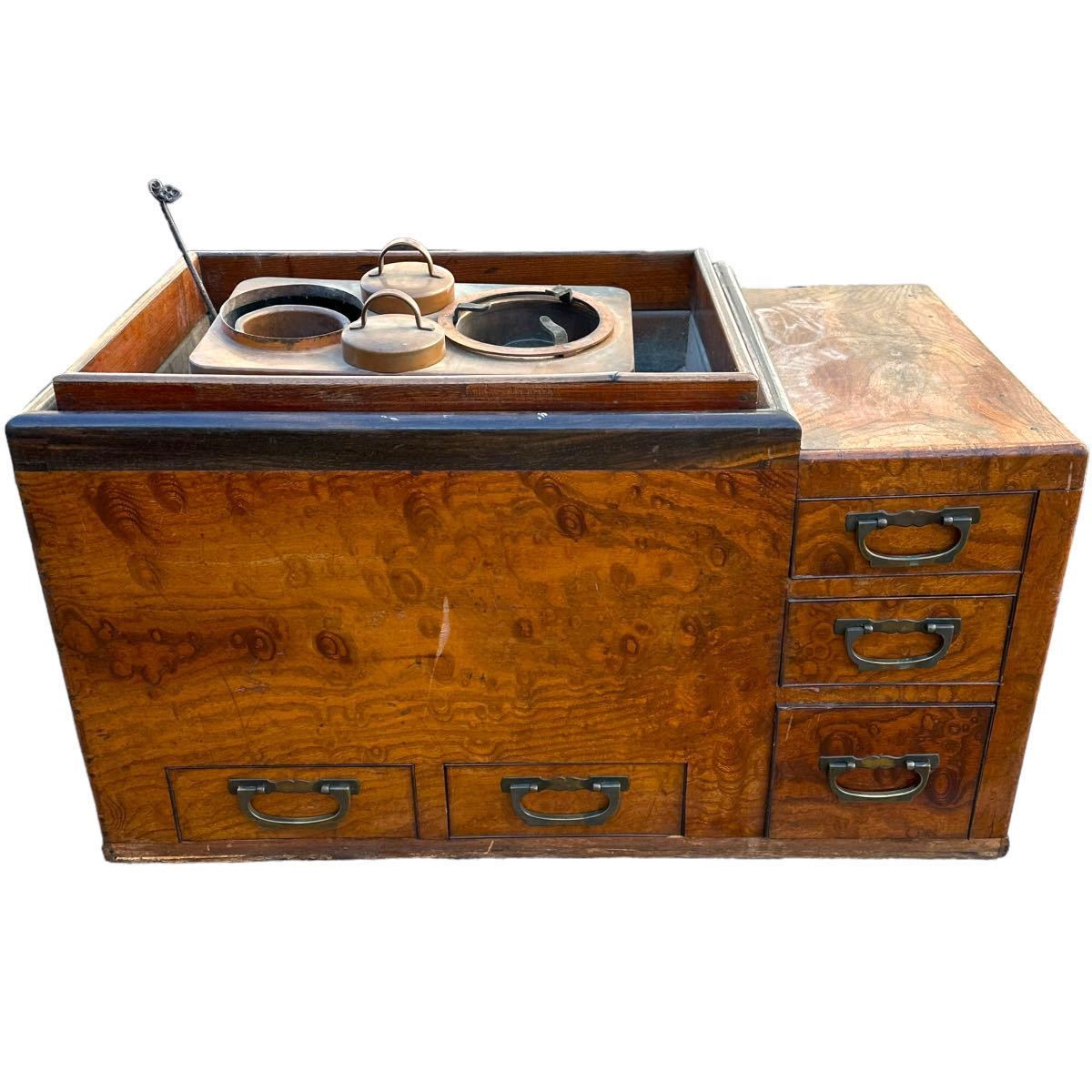 囲炉裏テーブル昭和レトロ 火鉢 古民家家具希少 引き出し 木製