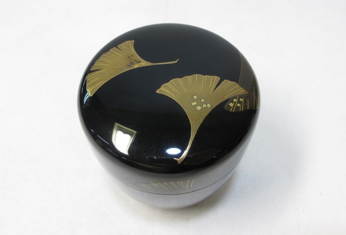 G1107】茶道具 輪島塗 荒井喜峰 銀杏蒔絵 利休棗 共箱 即決 送料込み