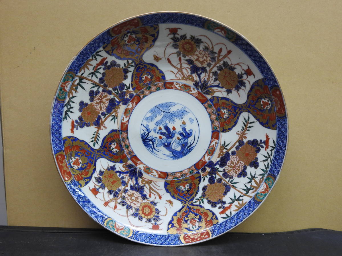 伊万里色絵菖蒲ハ角大皿（明治）