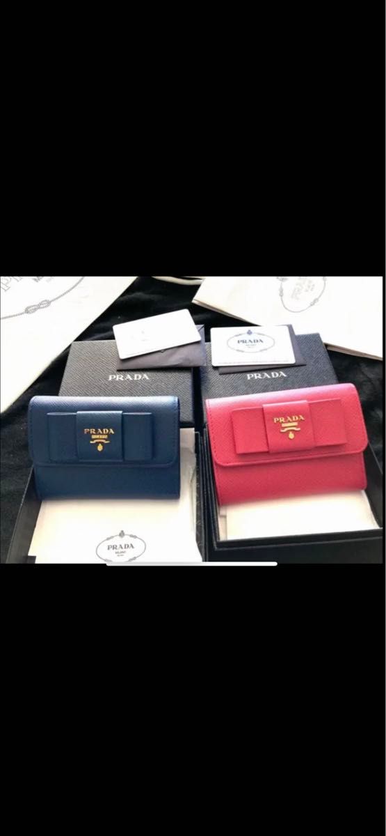 新品 PRADA プラダ リボン 折財布 リボン ピンク ミニ財布 ミニ