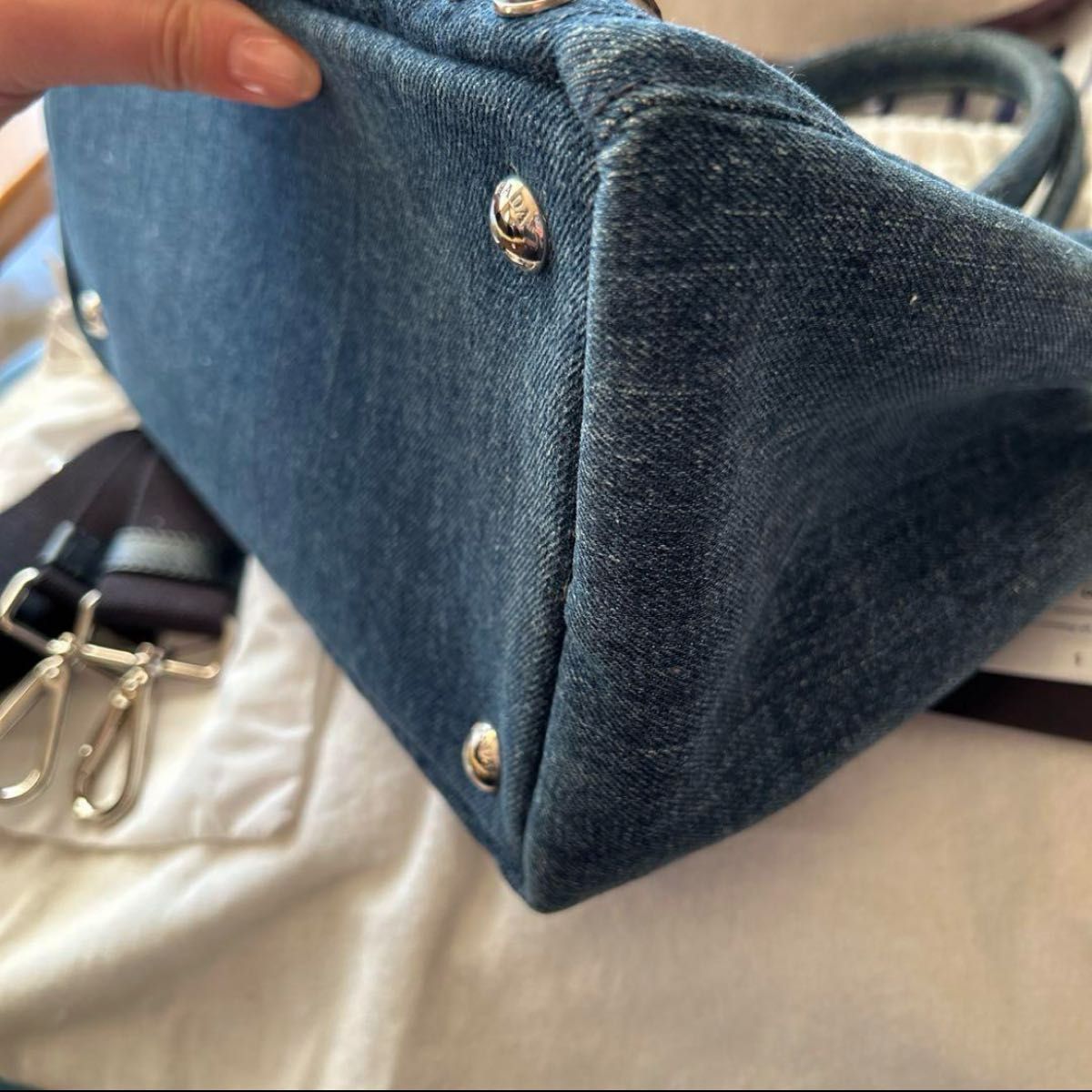 PRADA プラダ カナパ ビジュー スタッズ付きトートバッグ スモール