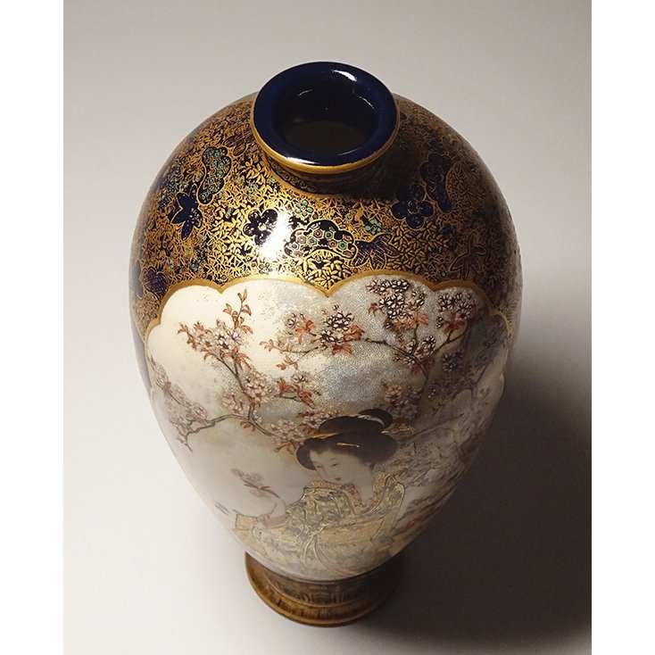明治時代 京薩摩 陶胎七宝花鳥紋瓶 錦光山 古美術 超名品
