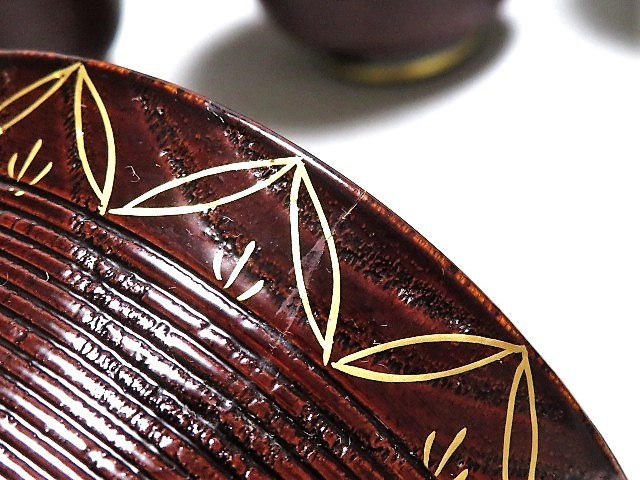 茶道具】溜塗千筋端反箸洗 七宝（紙箱） ○ 茶道具】溜塗千筋端