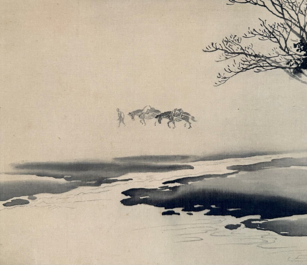 模写】掛軸 川合玉堂 雁と竹図 水墨画 風雅の趣 古画風 和の静けさ S7