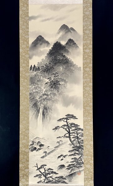真作/河村虹外/滝図/山水図/掛軸/名家伝来/AE-81 真作/河村虹外/滝図