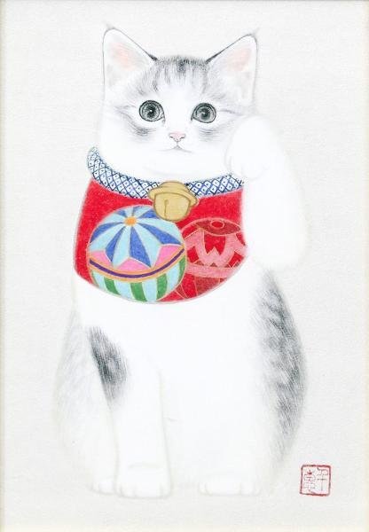 原画 久野千恵美「招き猫」日本画 〇招き猫の画家 Yahoo!オークション