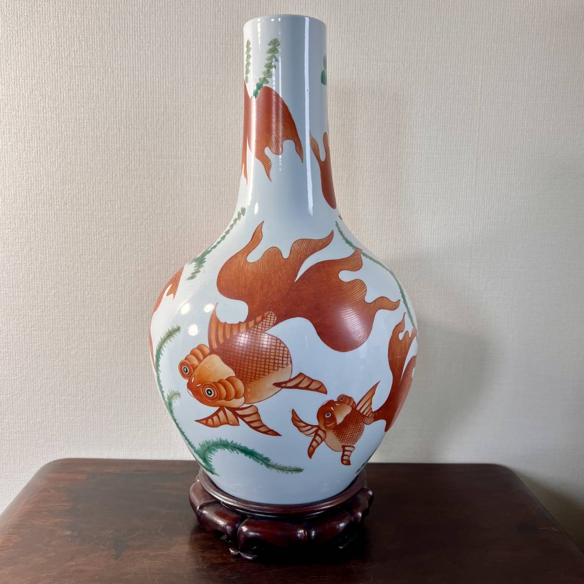 色絵 山水楼閣文 花瓶 景徳鎮 流】中国美術 景徳鎮製 美研室 一九六一