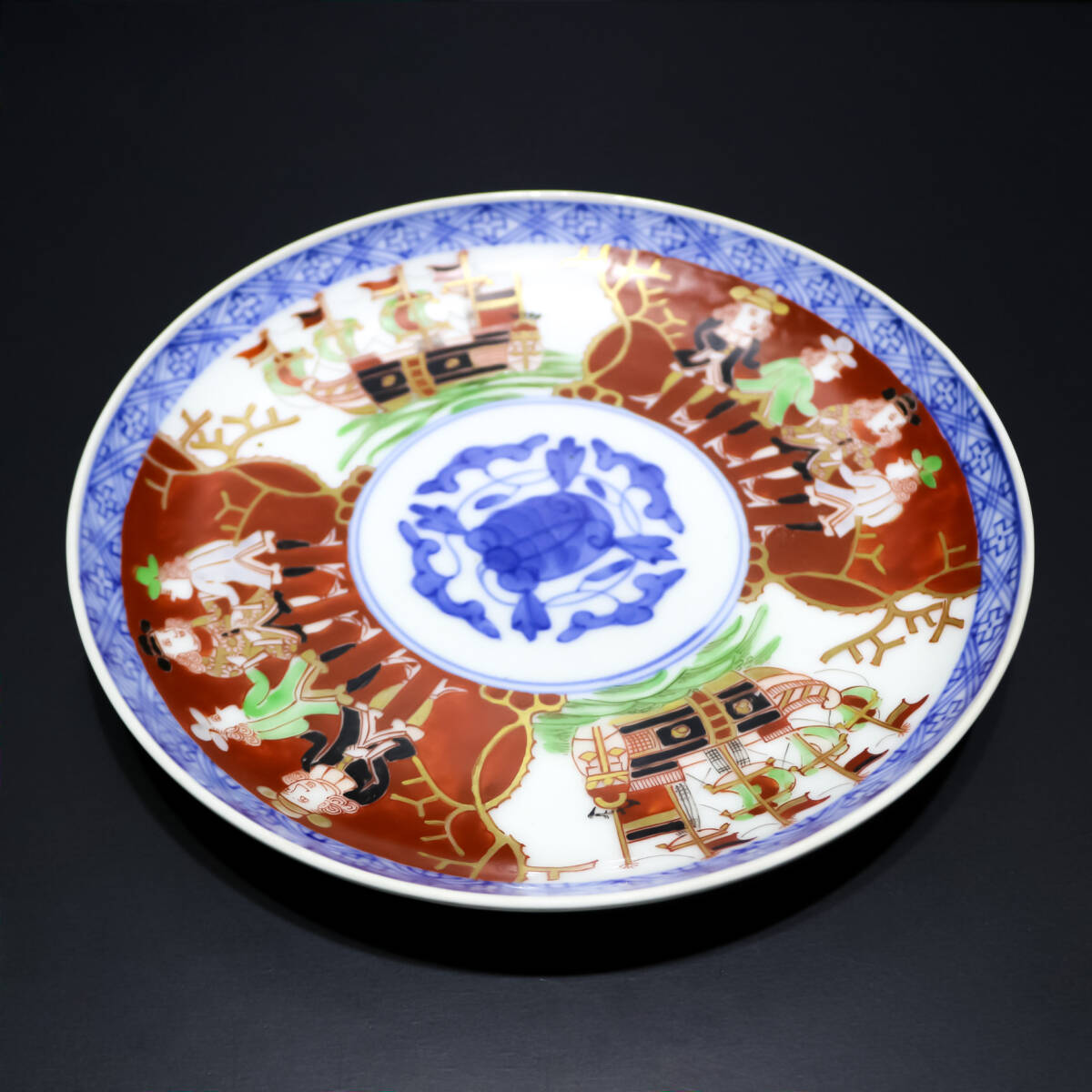 大聖寺伊万里 / 南蛮船南蛮人図 / 6寸皿 / 色絵 / 染錦 / 絵皿 / 飾