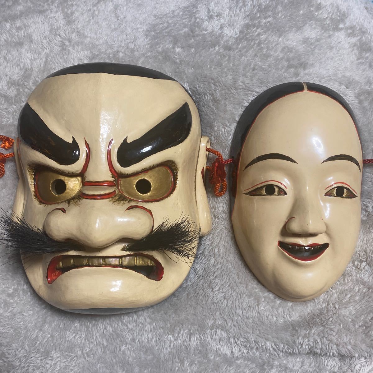 Yahoo!オークション - 木彫り 在銘 備中神楽面 櫛稲田姫 須佐之男命 多