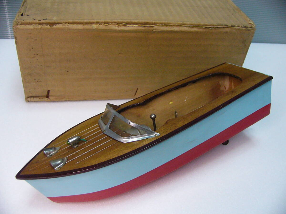 稀少レア1950年（昭和25年5月）旧家蔵出木製全長43センチ船