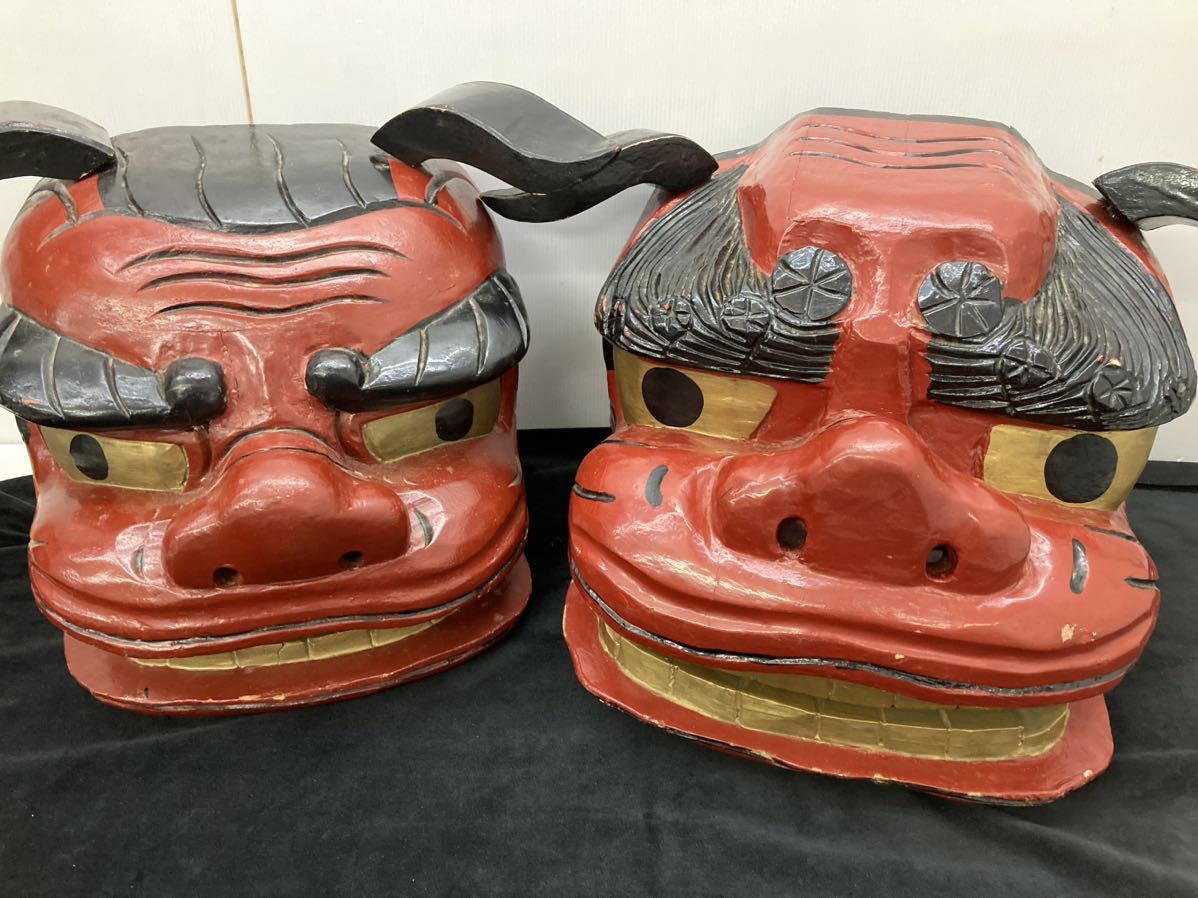 Yahoo!オークション - 獅子頭 獅子舞 雄雌 木彫 縁起物 伝統芸能 yj6