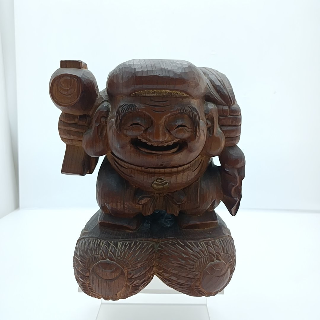 木彫 大黒天像 置物 縁起物 在銘 N 8646A 木彫 大黒天像 置物 縁起物
