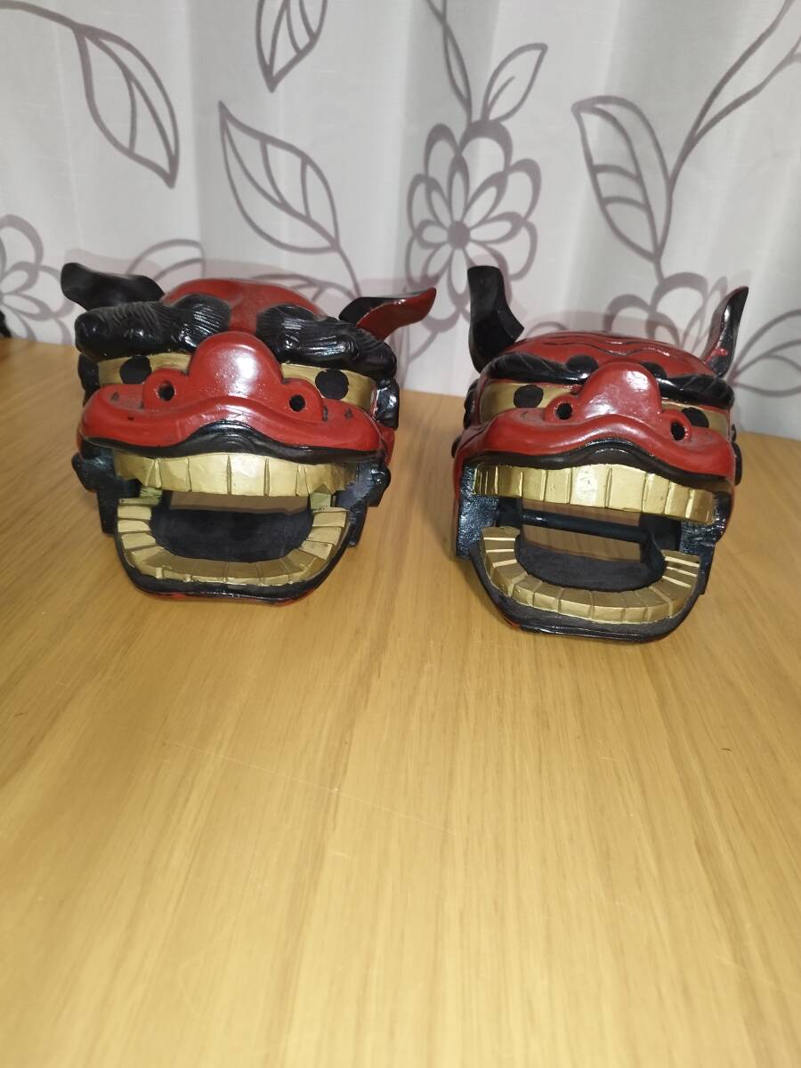 獅子舞 獅子頭 木彫 魔除け 祭置物 古美術 神楽 木製木彫 緣起物