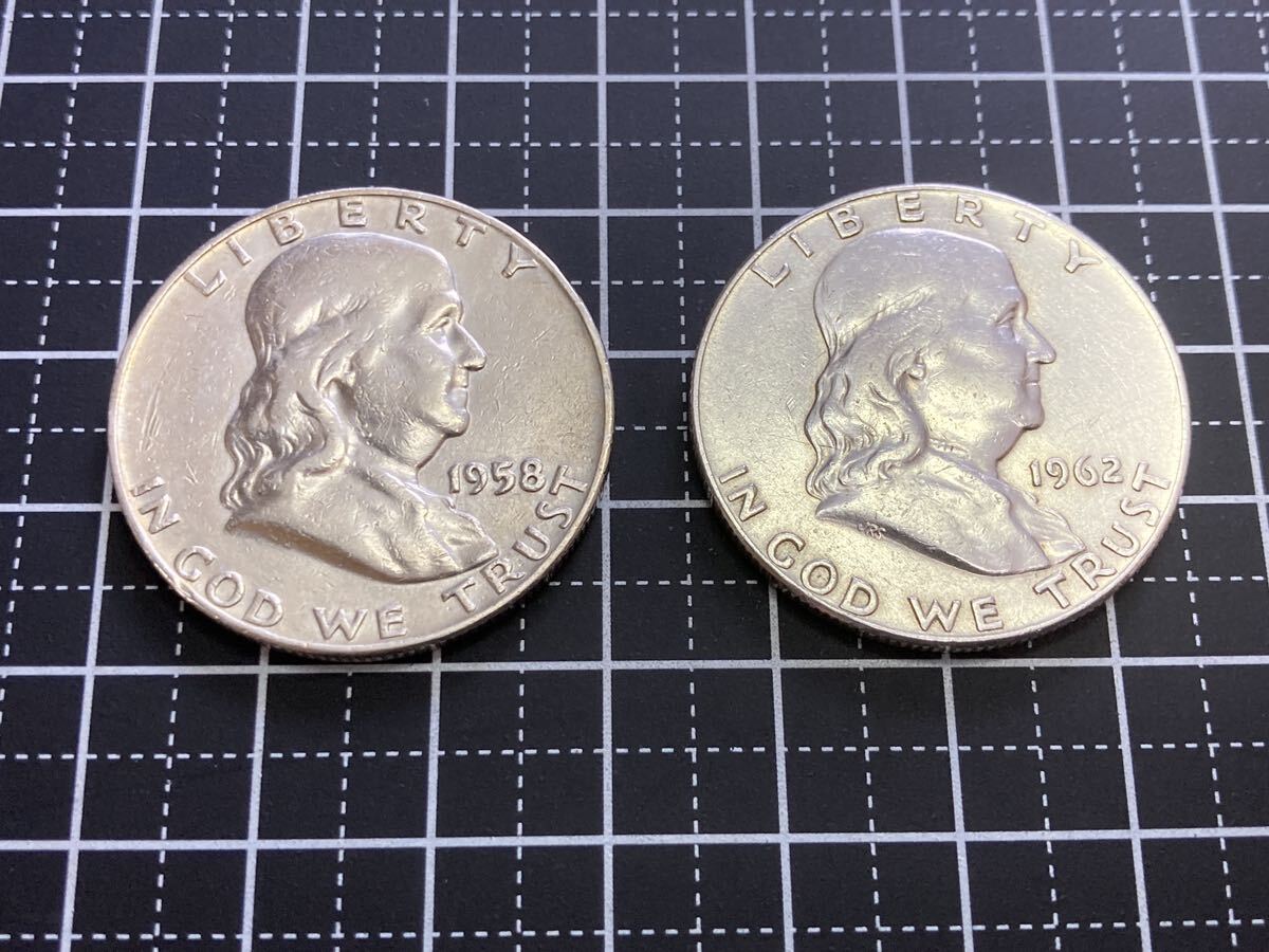 Yahoo!オークション - フランクリンハーフダラー銀貨2枚(1958年 1962年