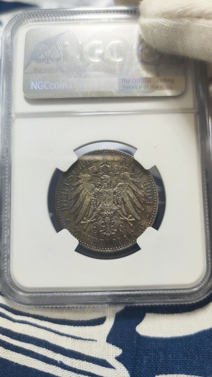 UNC】NGC 1901A ドイツ プロイセン王国 建国200年記念 2マルク銀貨