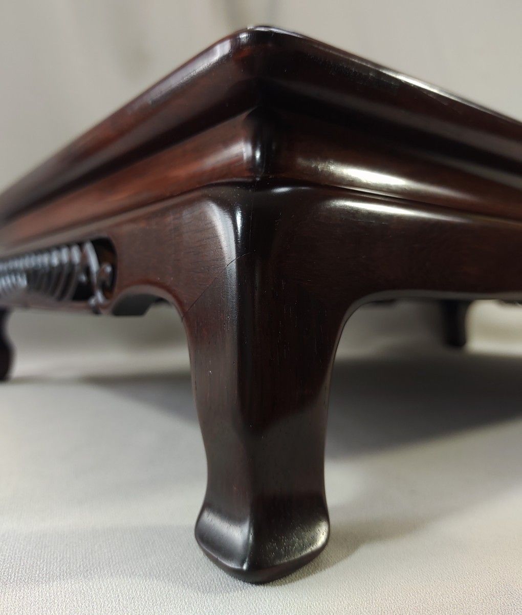 未使用 大阪唐木指物 本紫檀 花台 無垢 香炉台 拭漆 伝統的工芸品 菊