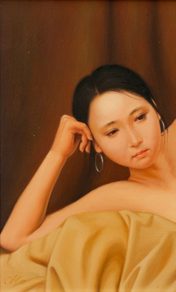 裸婦、美人画、油彩8号、しなりK山本英二、額縁、真作、肉筆、高塚