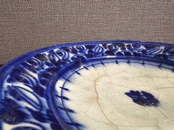 発掘品】古代ペルシャ「青釉黒彩唐草文鉢」12~13世紀 イスラム古陶器