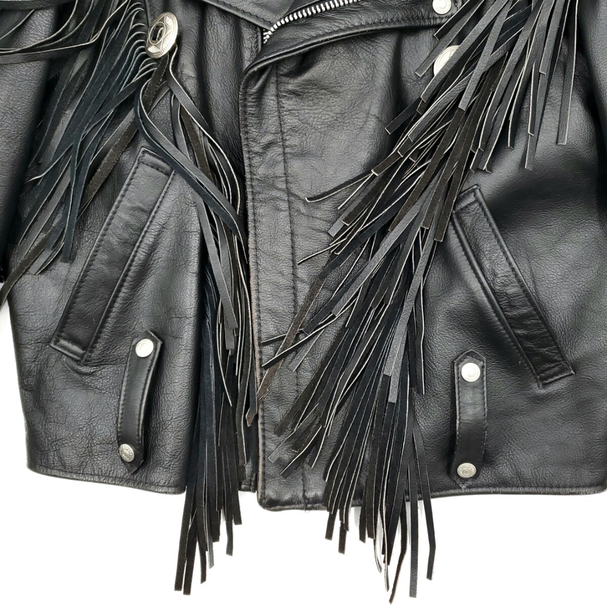 希少】ライダースジャケットL フリンジギミックペイントコンチョレザー