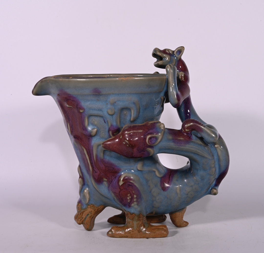 唐物 宋 汝窯天青釉方貫耳瓶 陶芸 磁器 古陶磁器