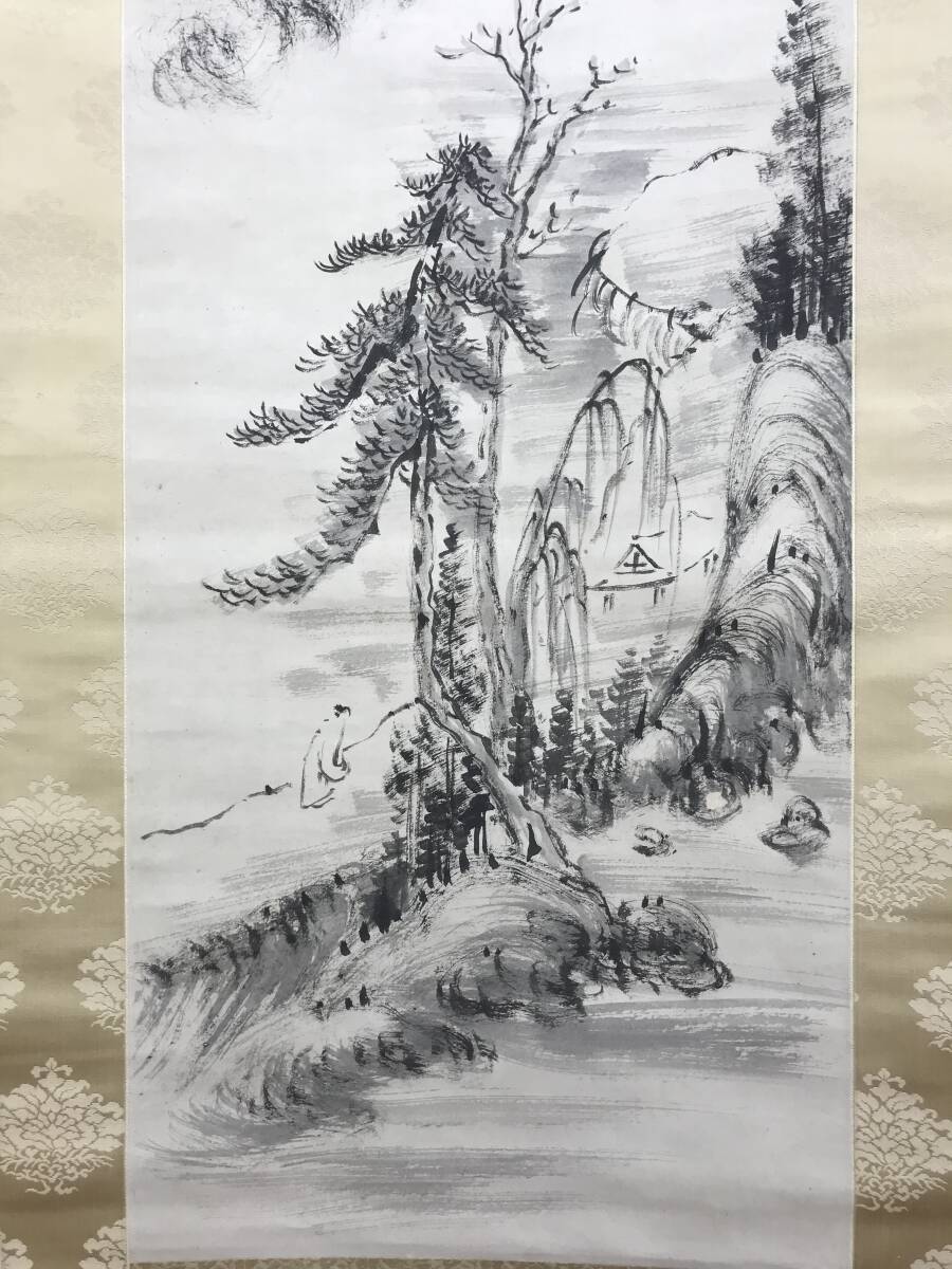 真作/小川鴻城/寒山帰樵図/山水図/山水人物図/掛軸☆宝船☆AE-344 真作