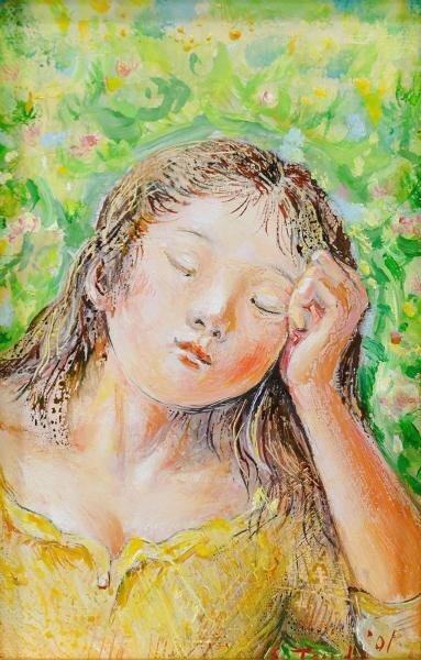 真作】絵画 元村平 油彩 向日葵 静かな詩情漂う一枚 静寂と郷愁 W135