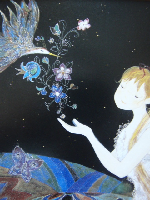 前田麻里 「オカリナを吹く少年」 ジグレー 版画 額入り 限定100部