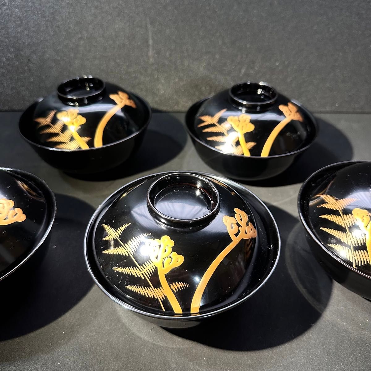 蒔絵 □蔵出し 吸物椀 10客 □天然木 蒔絵[花鳥 牡丹] 茶道具 №3193