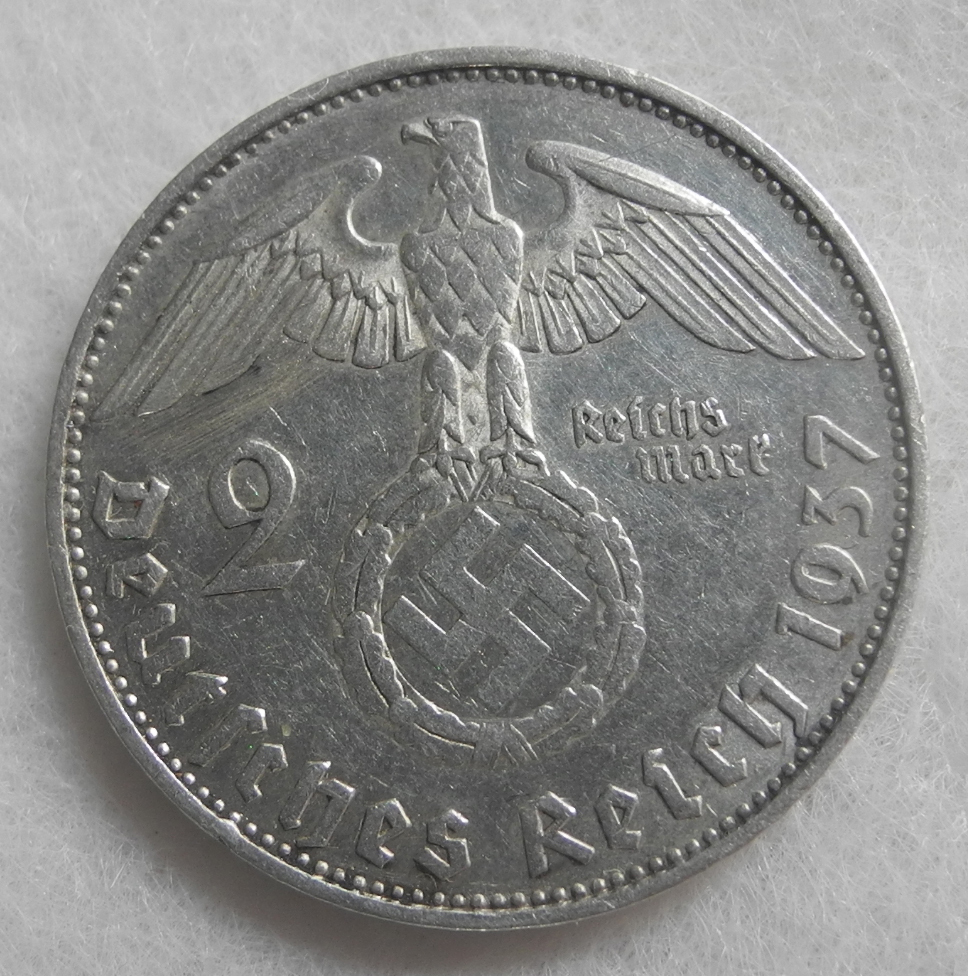 ドイツ 第三帝国 2ライヒスマルク 銀貨 1937年 E 2マルク