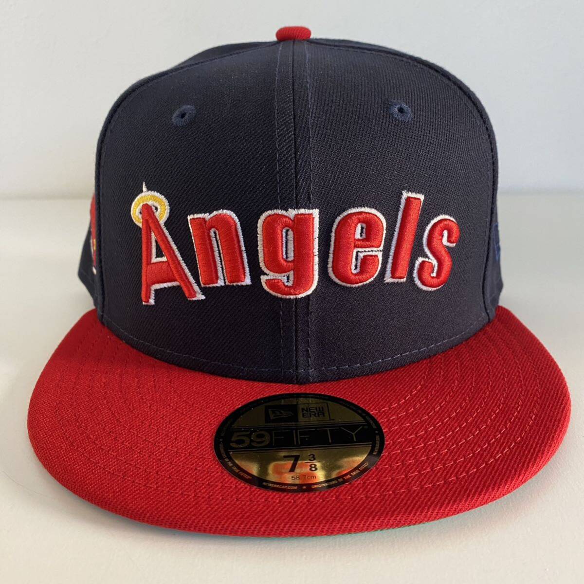 新品 New Era ツバ裏グリーン LA Angels Retro Jersey Script Cap Navy