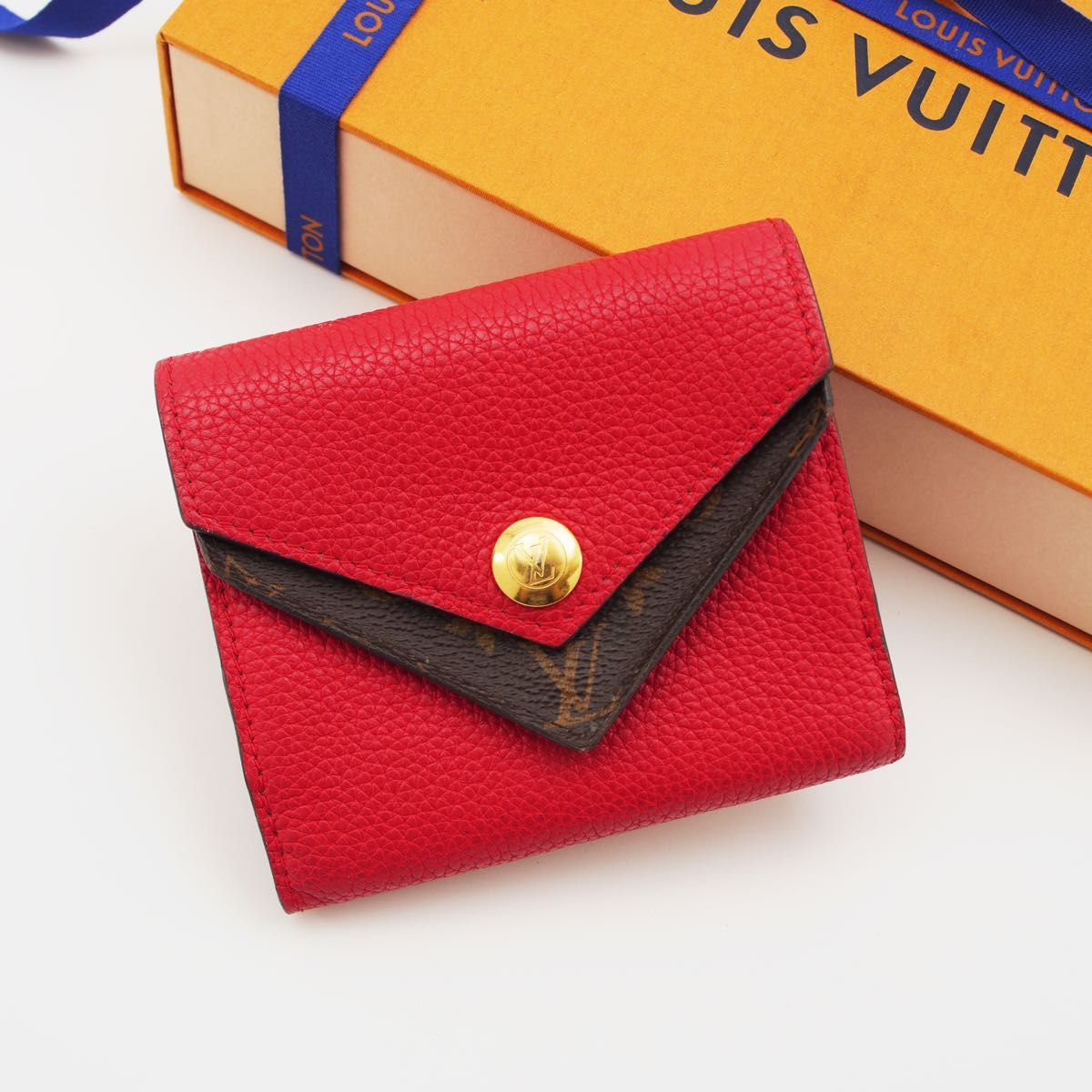 ルイヴィトン 三つ折り財布 モノグラム 赤 ポルトフォイユ ドゥブル